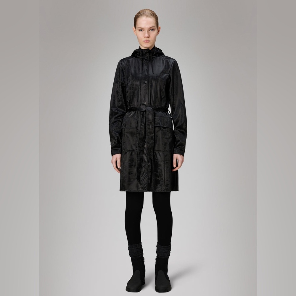 RAINS‎ Curve Long Jacket Women’s Waterproof Belted Trench, Black (XXL) MSRP $155
